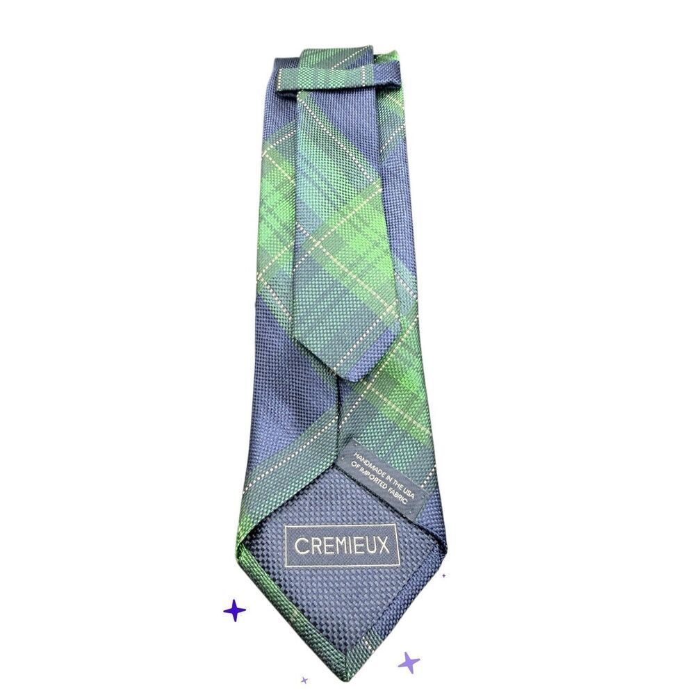 Cremieux Men’s Silk Tie Blue Green Plaid Woven Preppy Career - Picture 3 of 8